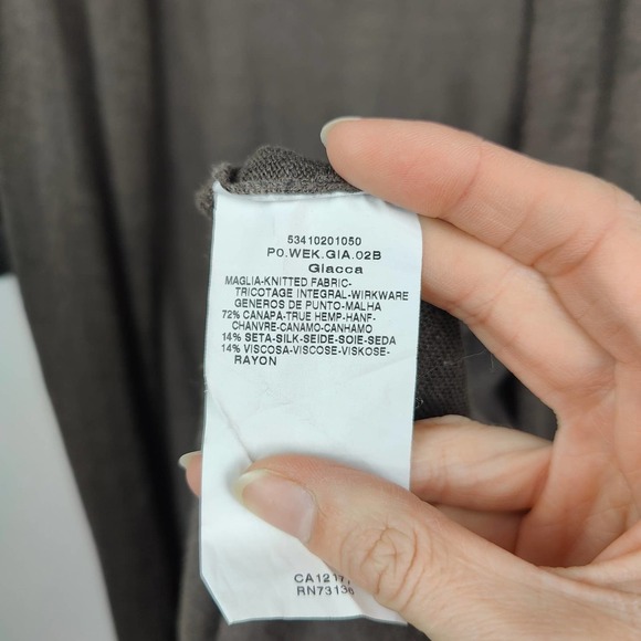 Weekend Max Mara Size Large Brown Silk Hemp Open Cardigan Three Quarter Sleeve - Picture 5 of 6